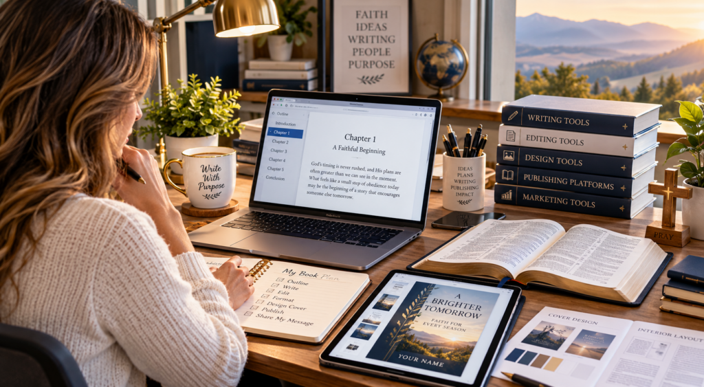 Christian author using writing, editing, design, and publishing tools